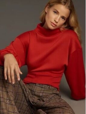 MAEVE by Anthropologie corset-waist style sweatshirt, mockneck, Red,  size M